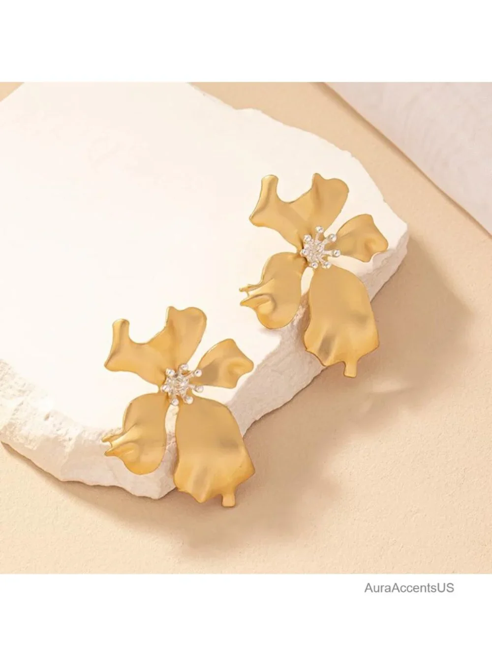 Large Petal Flower Earrings Gold Statement Earrings for Women Stylish Chunky